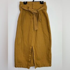 H&M Mustard Pencil denim midi Skirt with Tie Belt size 6